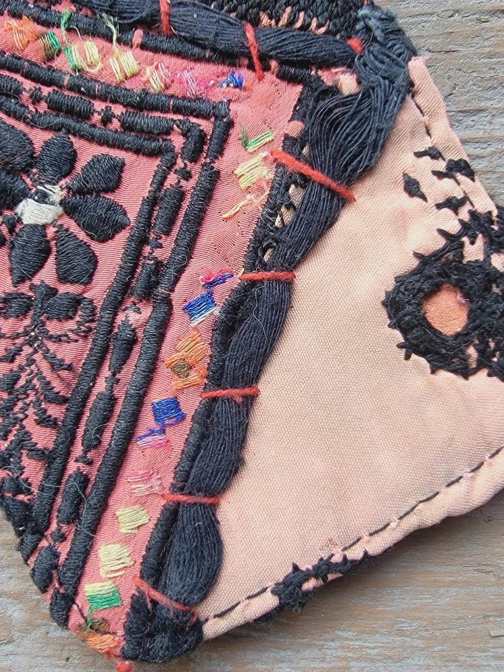 Free People embroidered banjara boho repurposed vtg leather wallet card case